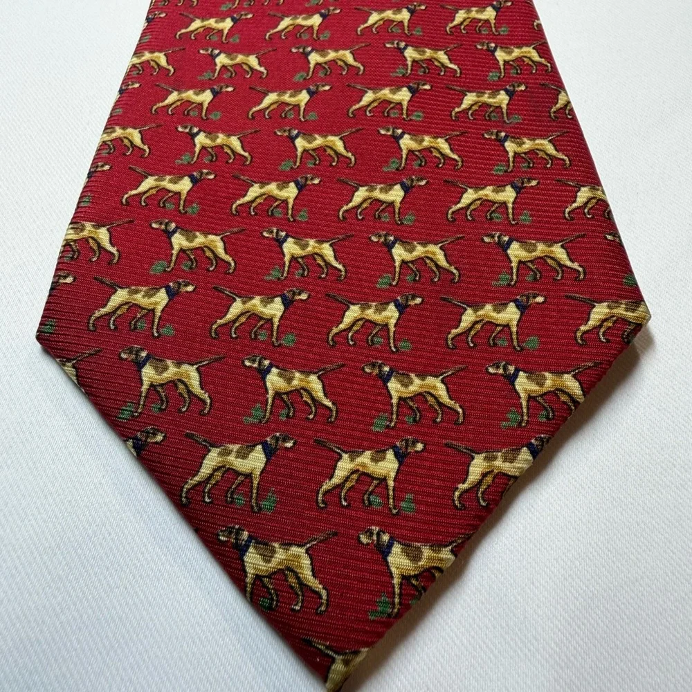 Ralph‎ Lauren Pointer Hunting Dog Red Pure Silk Neck Tie